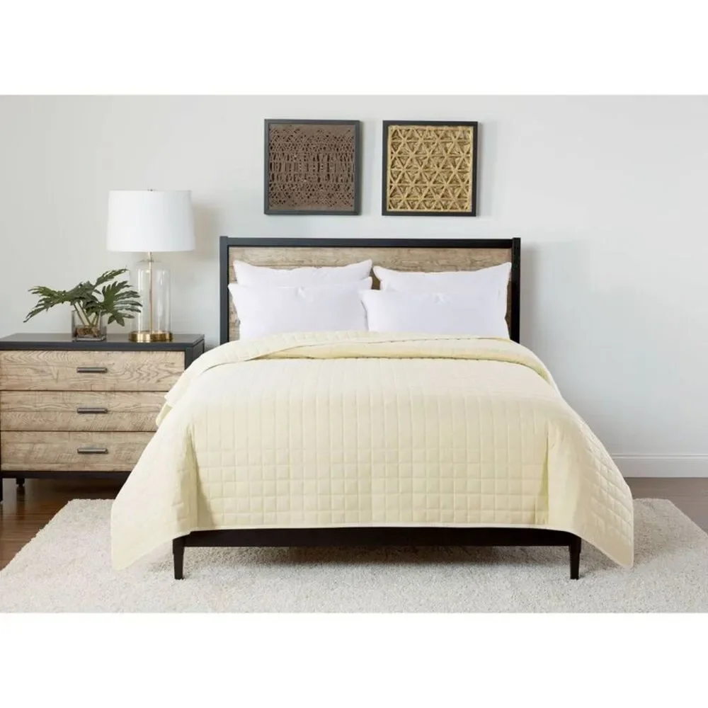 King Microfiber Velvet Trim Year-Round Bed Blanket - Cream